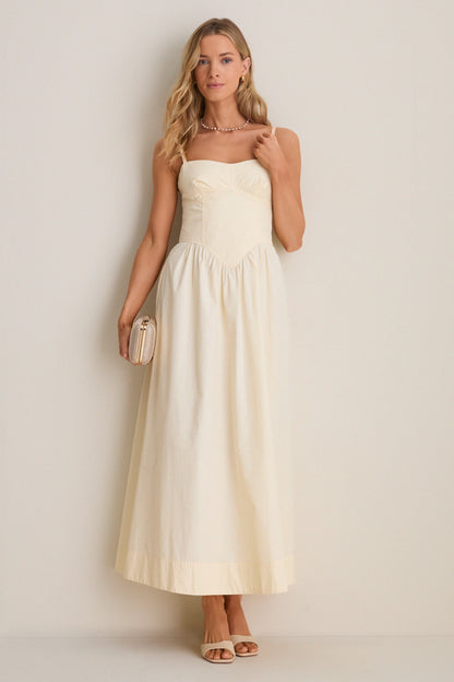 Beige Shell Waisted Midi Dress