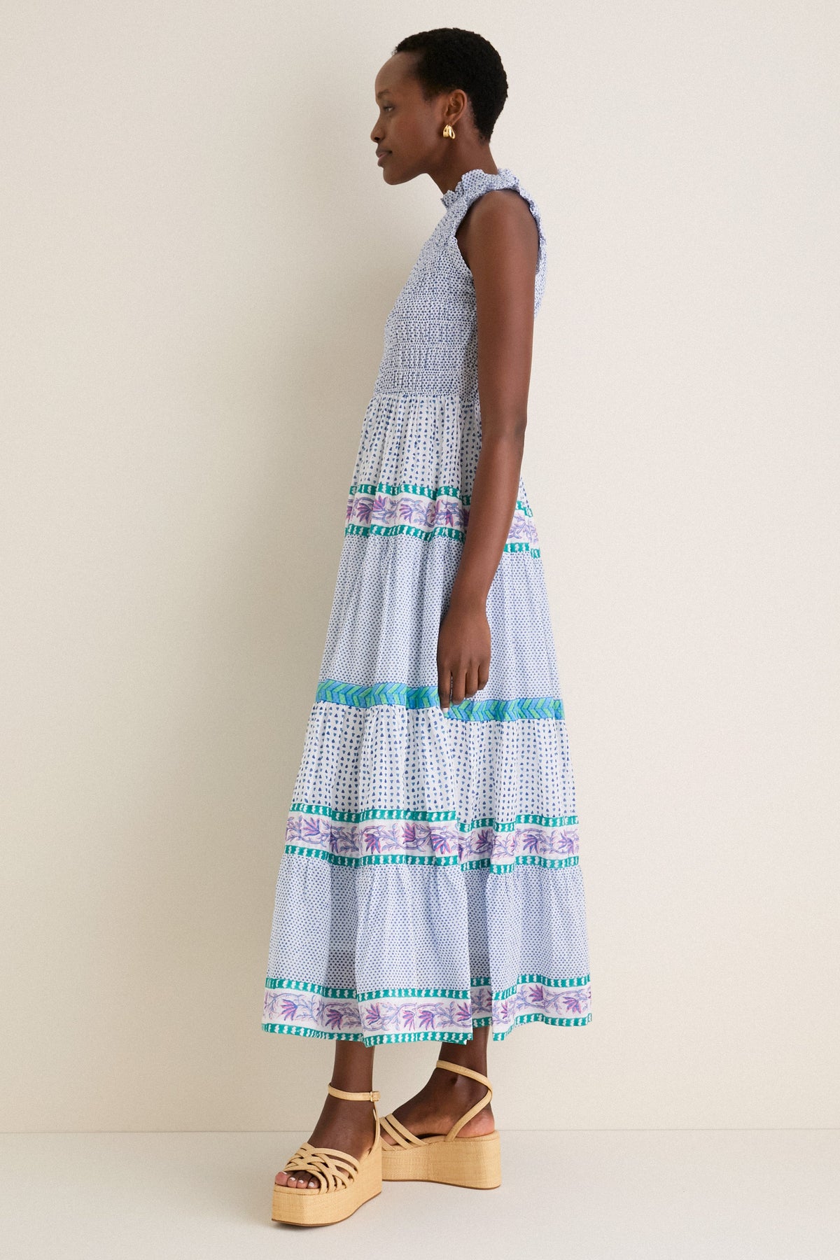 Capri Blue Sleeveless Smocked Maxi Dress