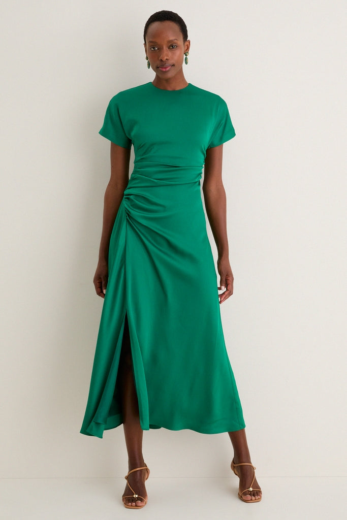 Kelly Green Marabella Draped Midi Dress