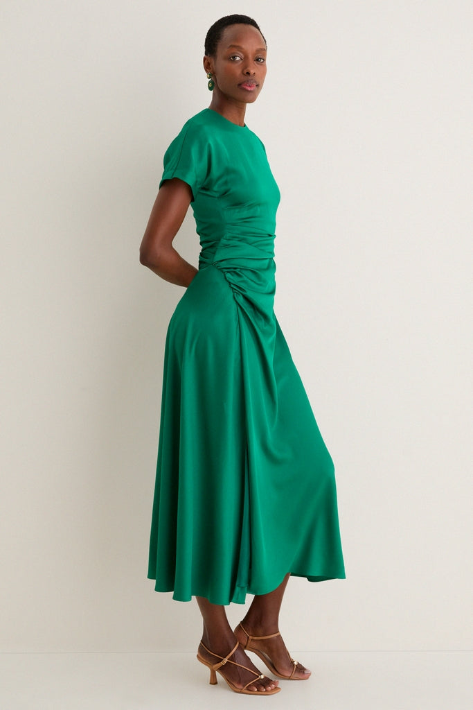 Kelly Green Marabella Draped Midi Dress