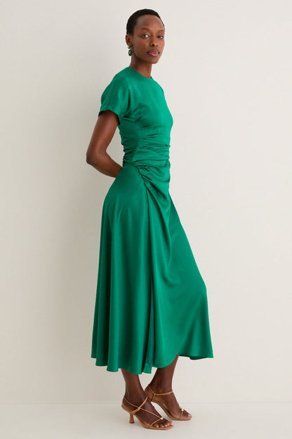 Kelly Green Marabella Draped Midi Dress
