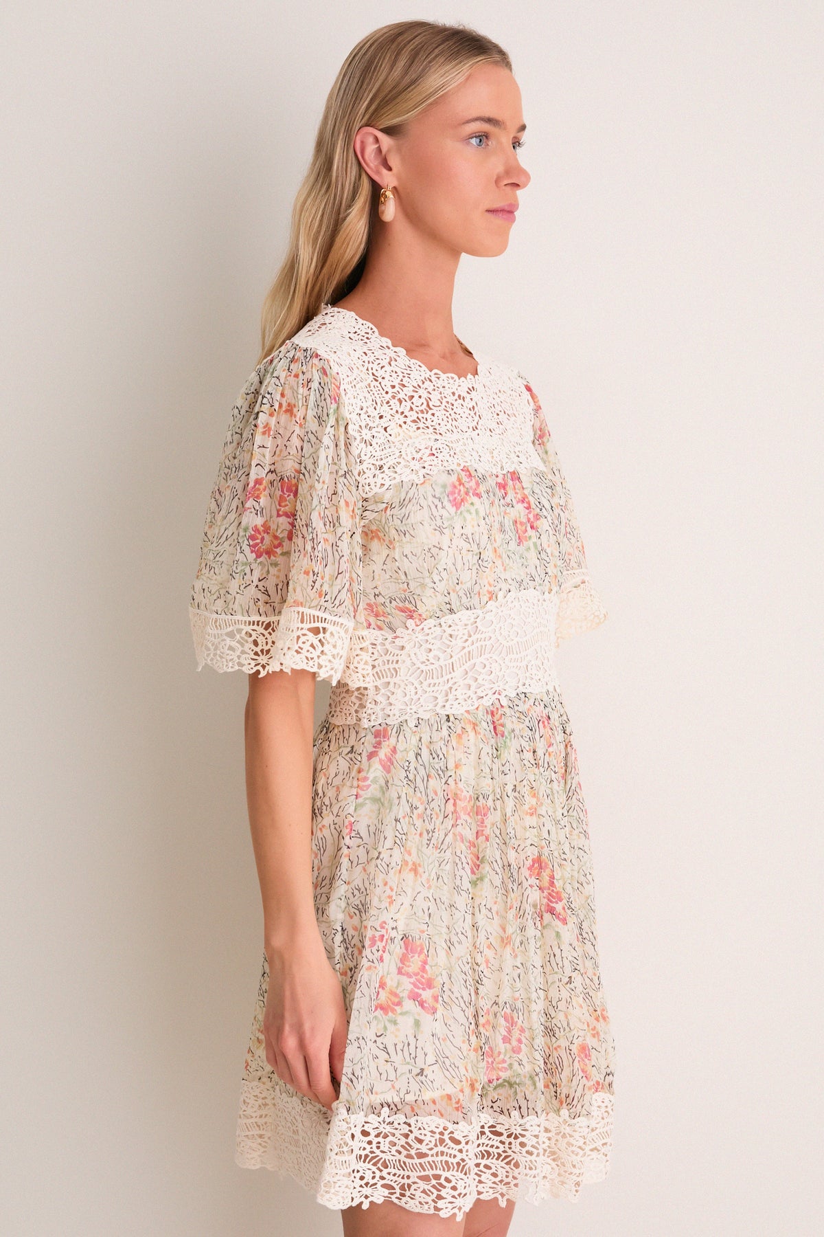 Cream Luisa Print Short Sleeve Mini Dress