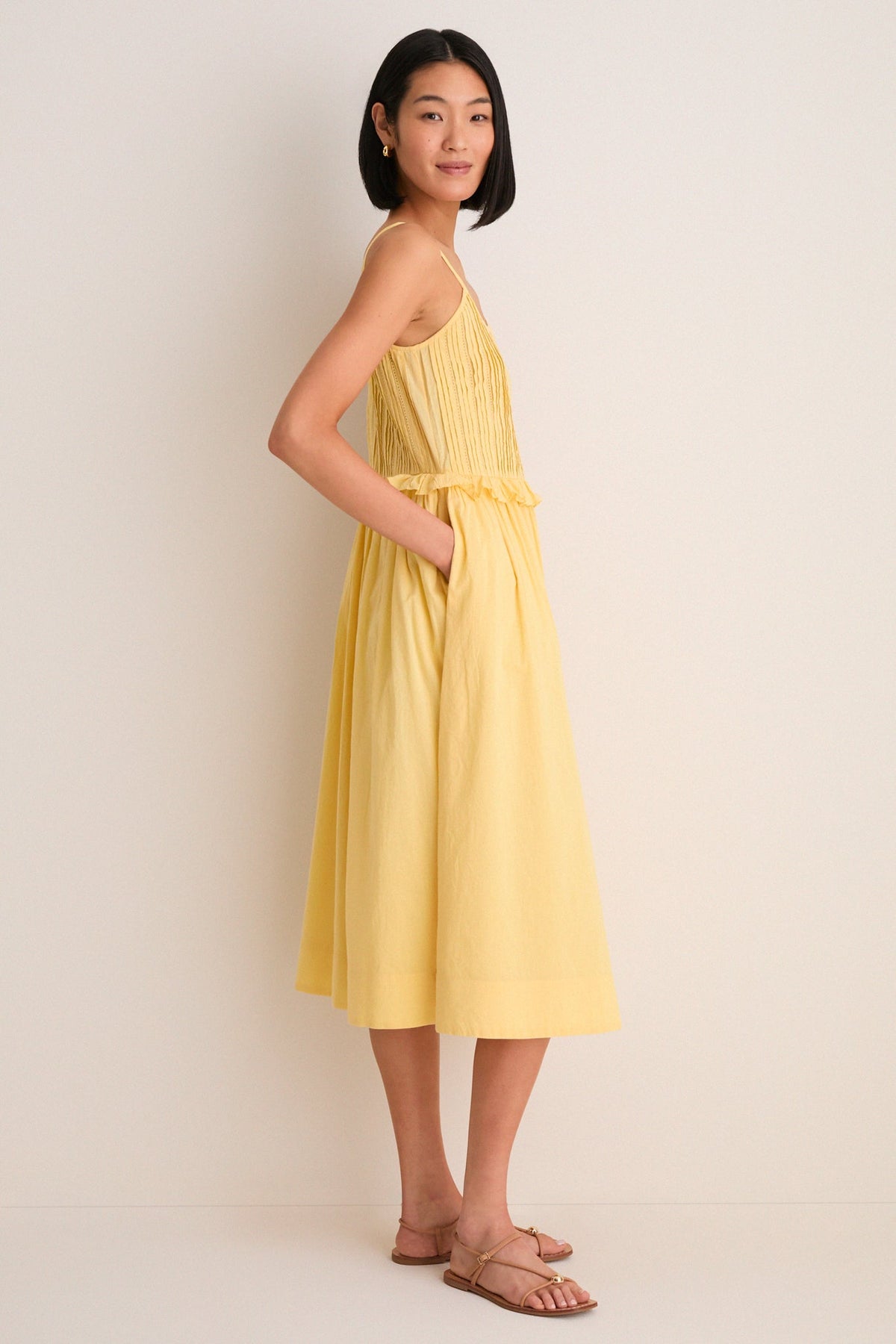 Yellow Alberte Solid Tank Dress