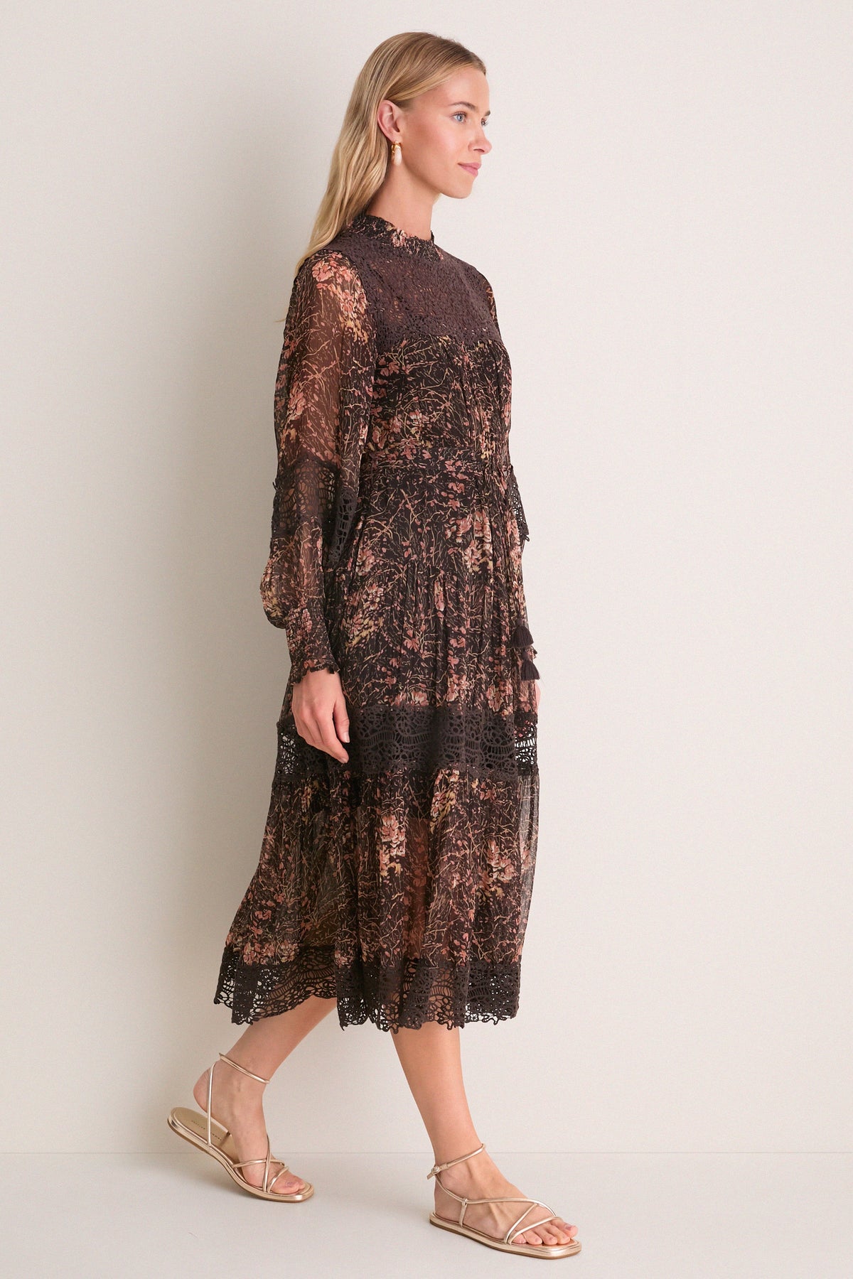 Brown Luisa Print Long Sleeve Dress