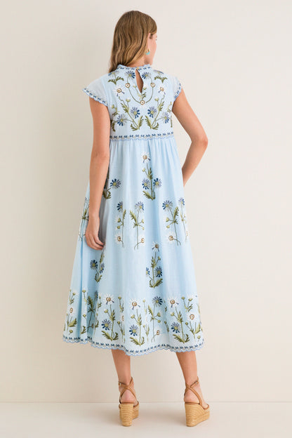 Blue Audra Embroidery Midi Dress