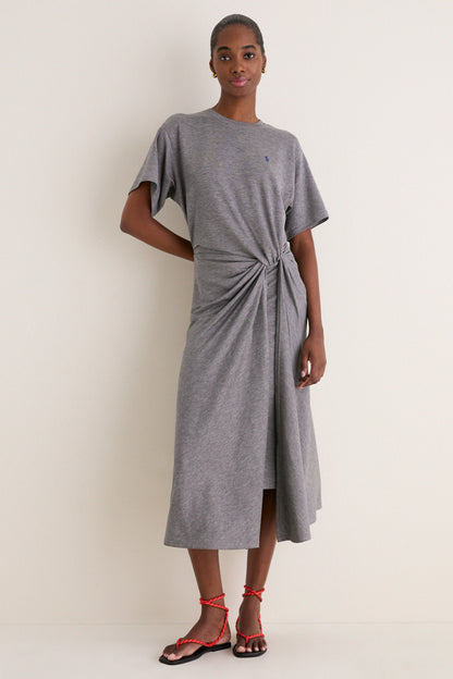 Cobblestone Heather Knit Crew Neck Short Sleeve Dress