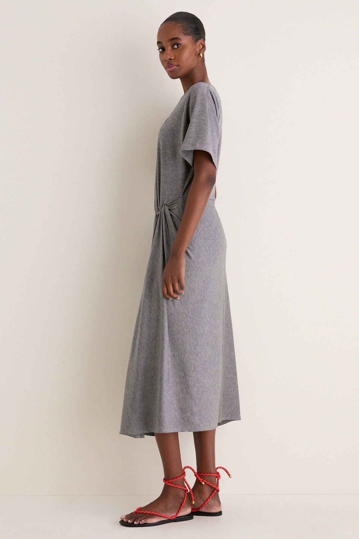 Cobblestone Heather Knit Crew Neck Short Sleeve Dress