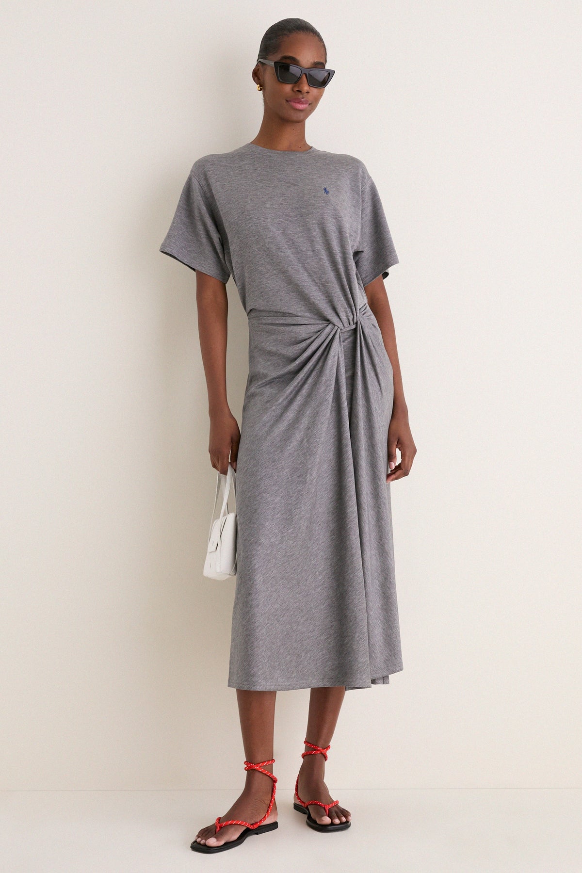 Cobblestone Heather Knit Crew Neck Short Sleeve Dress
