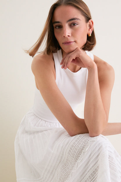 White Rib Crew Neck Dress