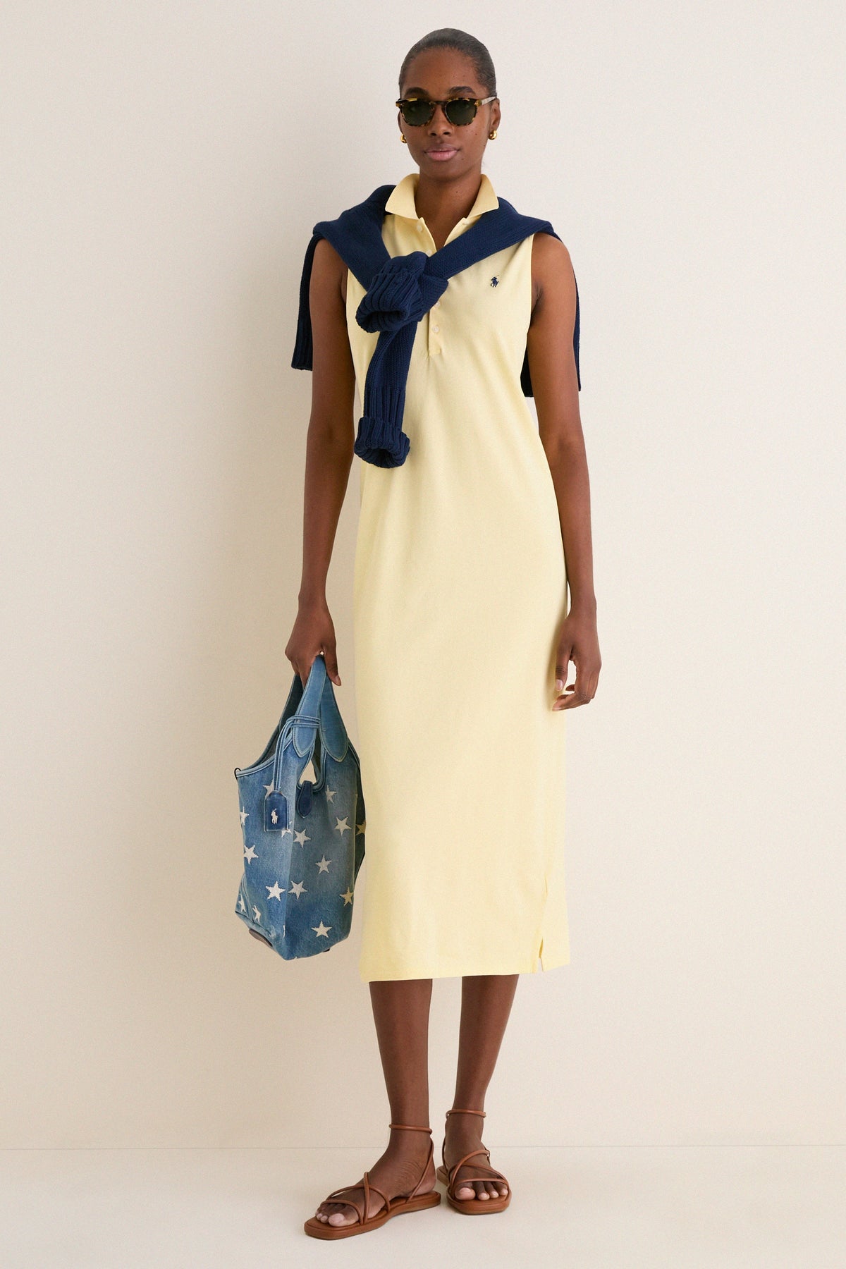 Tbird Yellow Knit Collared Sleeveless Dress