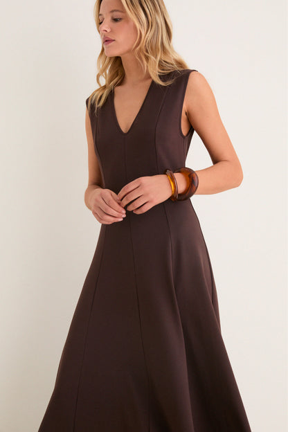 Espresso Cotton Jersey Agnes V-neck Dress