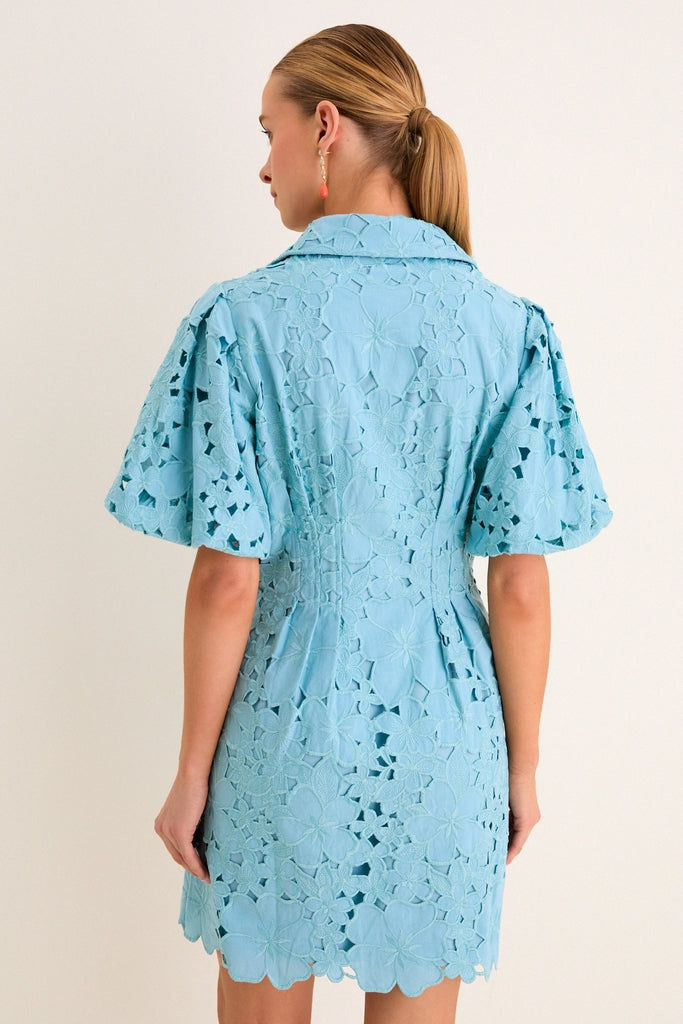 Cameo Blue Eyelet Mini Delaney Dress