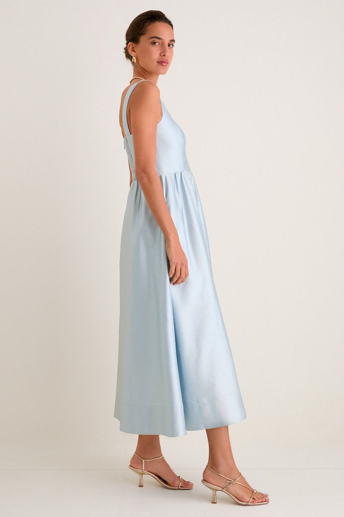 Pewter Blue Dupioni Esme Dress