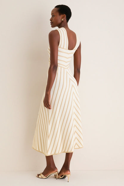 Cream and Gold Luna Metallic Halter Dress