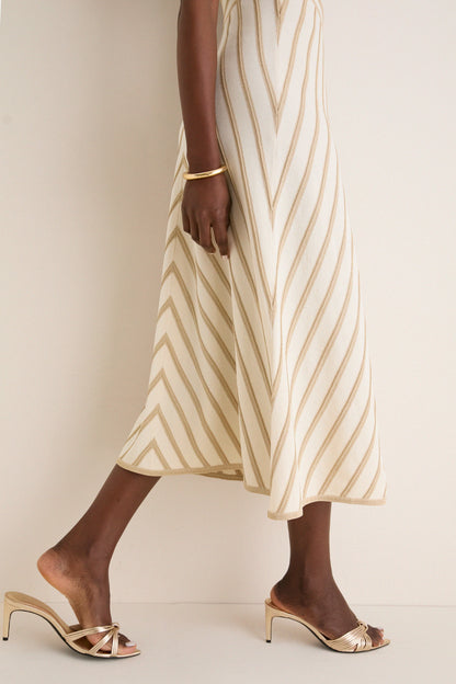 Cream and Gold Luna Metallic Halter Dress