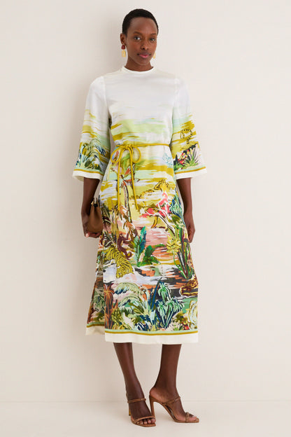 Multi Jungle Boogie Silk Midi Dress