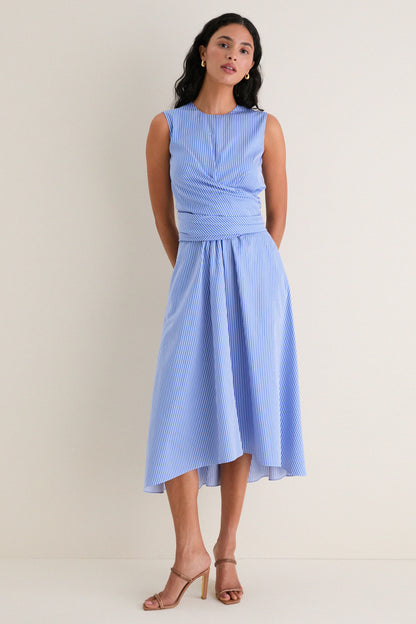 Azure Stripe Penny Midi Dress