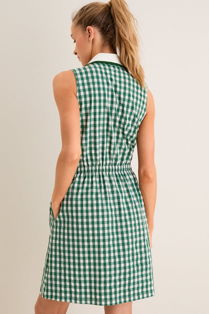 Eden Green Gingham Sleeveless Performance Seersucker Alcott Golf Dress