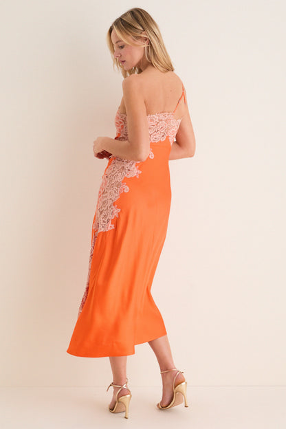 Vivid Orange with Pale Blush Lace Lou Dress