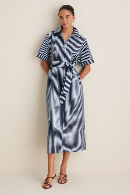 Navy and Light Blue Stripe Zacara Dress
