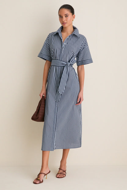 Navy and Light Blue Stripe Zacara Dress