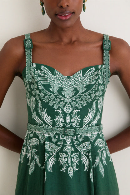 Miranda Dark Green Belt Buckles Maxi Dress