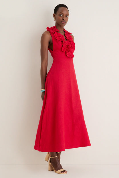 Red Sleeveless Midi Dress