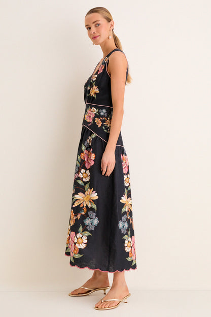 Maira Floral Dark Blue Midi Dress