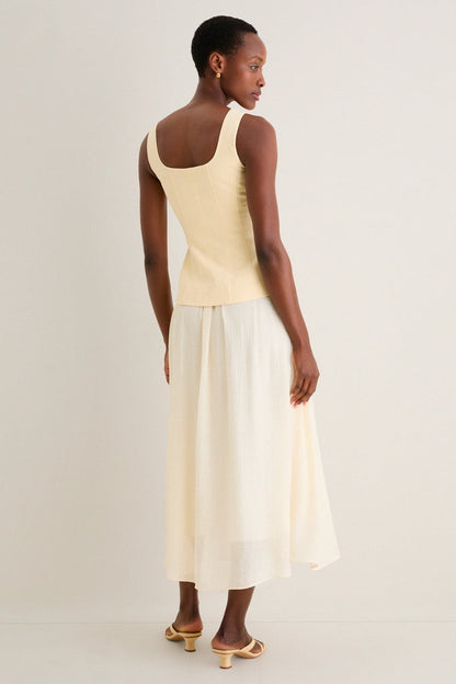 Yellow and Ivory Square Neck Vest Midi Dress