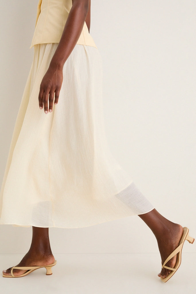 Yellow and Ivory Square Neck Vest Midi Dress