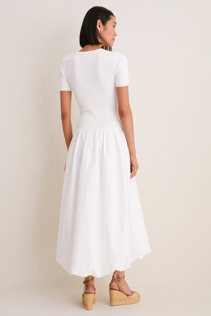 White Bubble Skirt Midi Dress