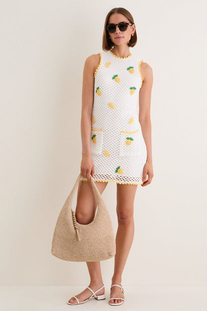 Bright White Lemon Crochet Wynn Mini Dress