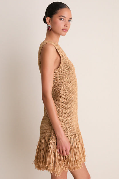 Natural Mira Crochet Mini Dress
