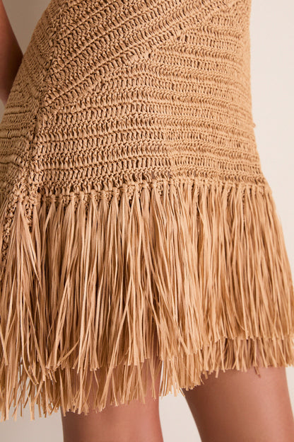 Natural Mira Crochet Mini Dress