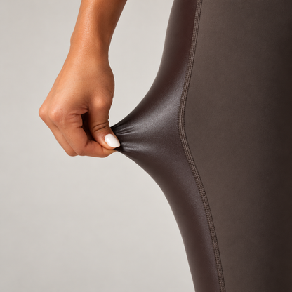 High Waisted Stretchy PU Tummy Control Yoga Leggings with Pocket