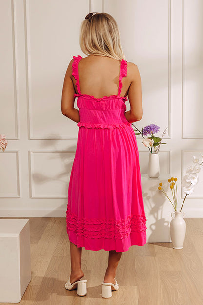 Summer Mirage Ruffle Midi Dress in Hot Pink