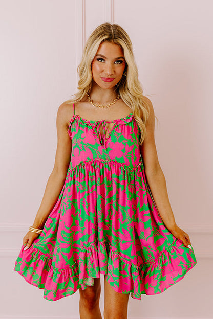 Tropicana Trendsetters Babydoll Mini Dress in Hot Pink