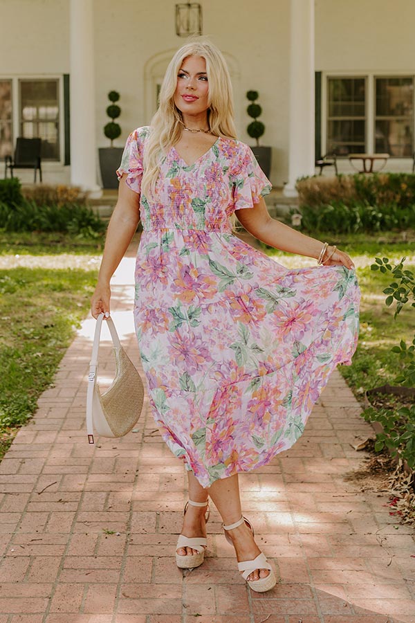 Sunny Sangria Floral Midi Dress in Pink Curves