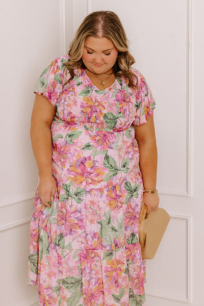 Sunny Sangria Floral Midi Dress in Pink Curves