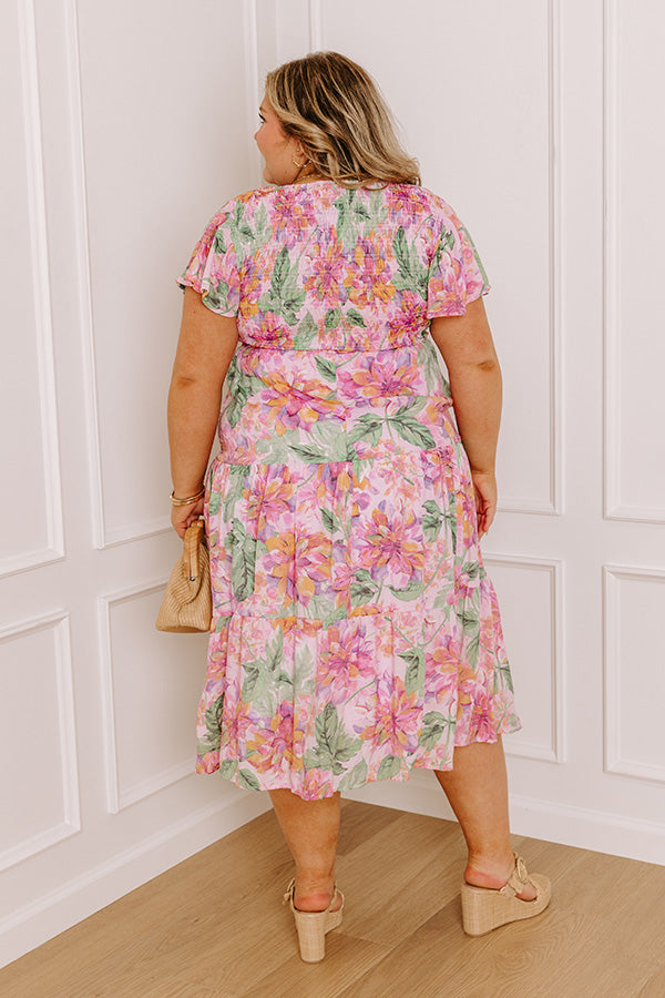 Sunny Sangria Floral Midi Dress in Pink Curves