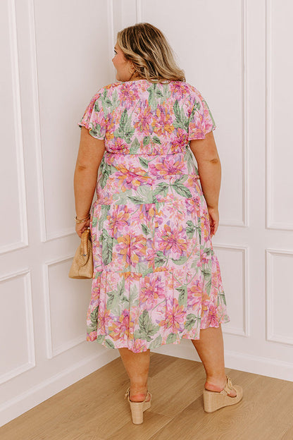 Sunny Sangria Floral Midi Dress in Pink Curves