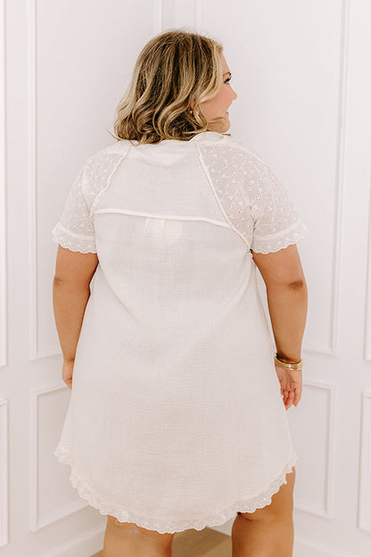 Sunday Mornings Eyelet Shift Dress in Cream Curves
