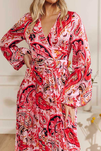 Colorburst Couture Paisley Pleated Maxi Dress in Pink