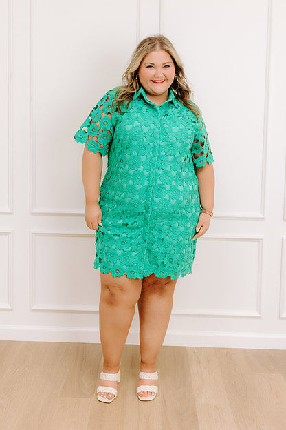 Sunshine Sunday Crochet Mini Dress in Emerald Curves