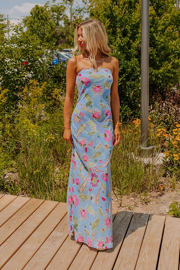 Boho Energy Floral Maxi Dress in Sky Blue
