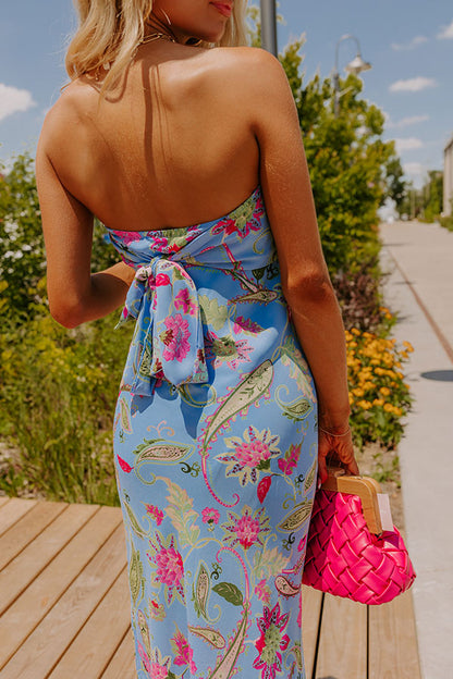 Boho Energy Floral Maxi Dress in Sky Blue