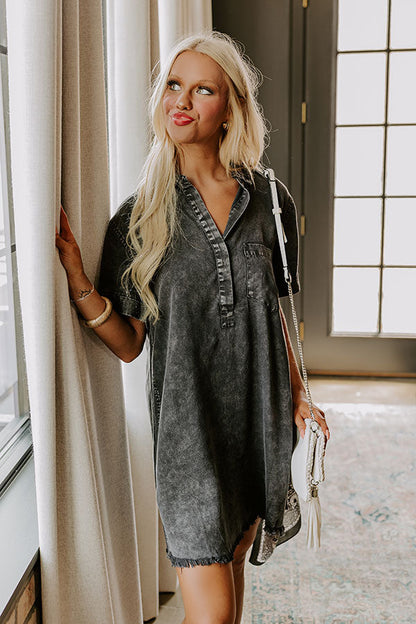 Backyard BBQ Chambray Mini Dress in Vintage Black