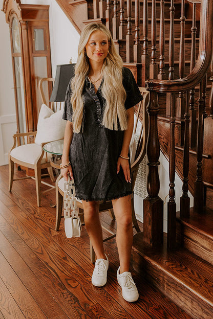 Backyard BBQ Chambray Mini Dress in Vintage Black