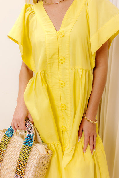 Subtle Charm Button Down Midi Dress in Yellow