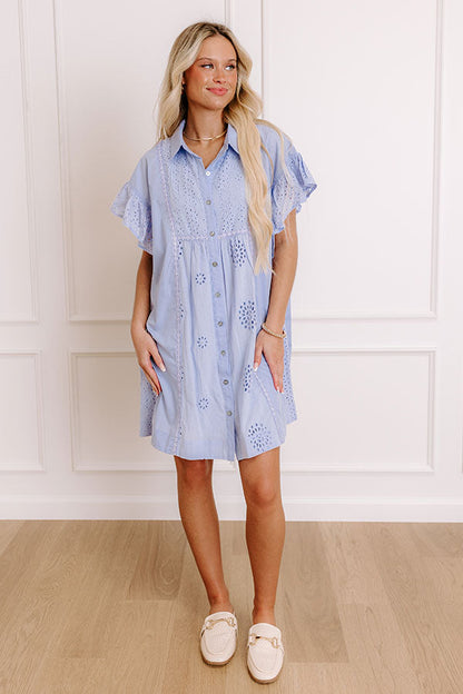 Brunch Ready Eyelet Mini Dress in in Light Periwinkle